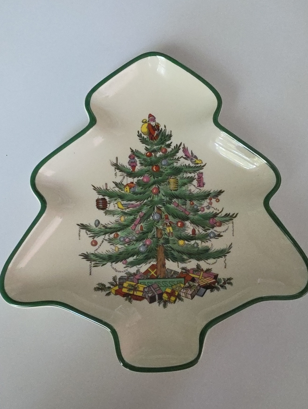 SPODE- Holiday Tree Ceramic Dish in Green Trim